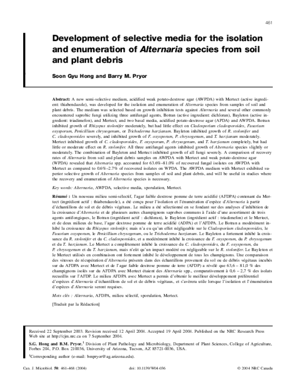 (PDF) Development of selective media for the isolation and enumeration ...