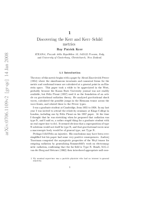 (PDF) 1 Discovering the Kerr and Kerr–Schild