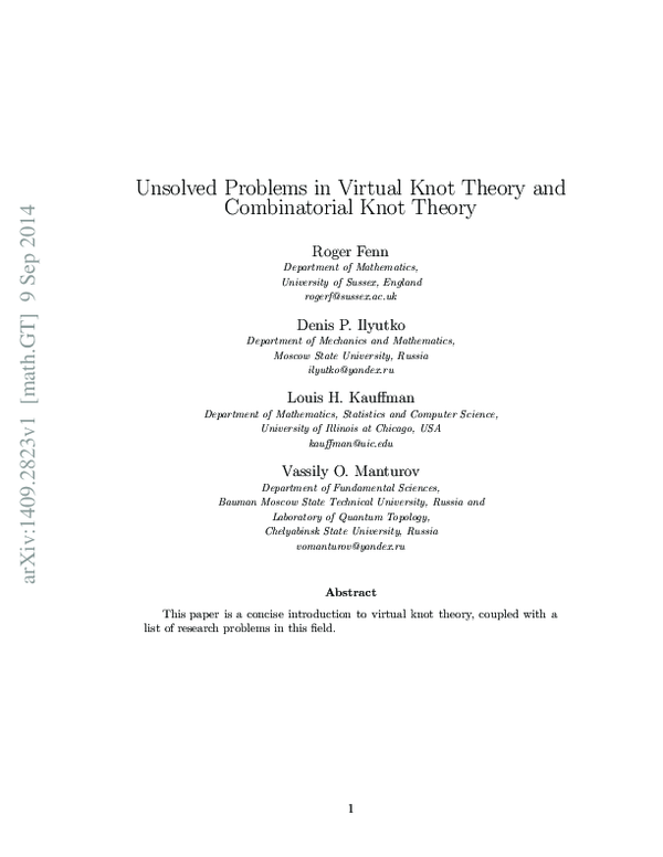 (PDF) Unsolved problems in virtual knot theory and combinatorial knot ...