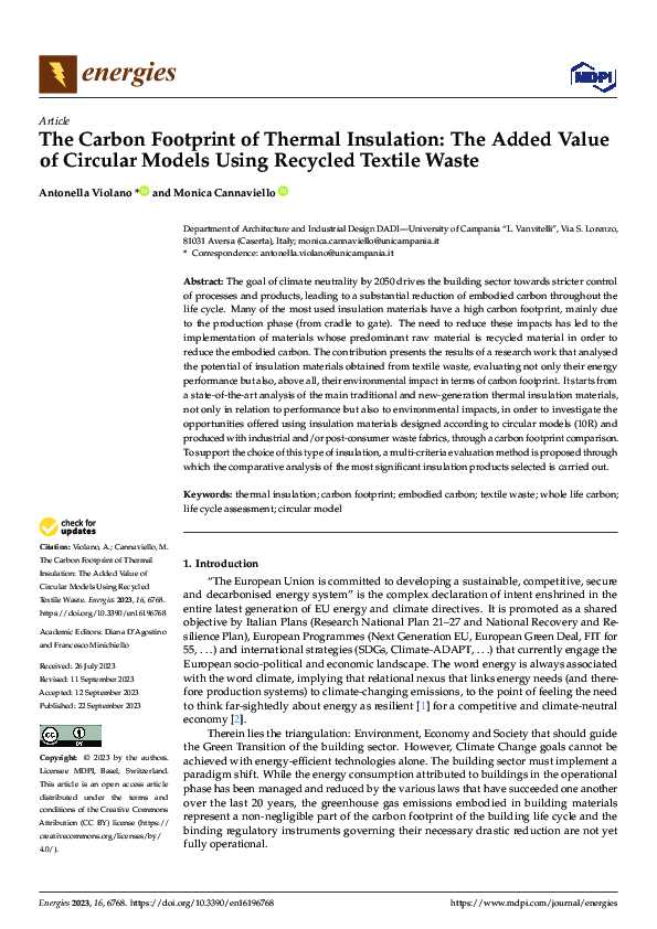 The Carbon Footprint of Thermal Insulation: The Added Value of Circular Models Using Recycled Textile Waste