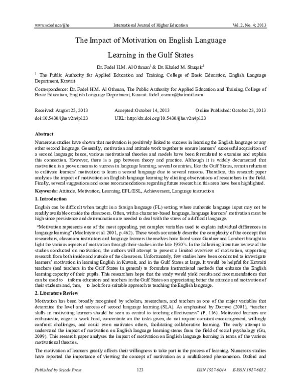 (PDF) The Impact of Motivation on English Language Learning in the Gulf ...