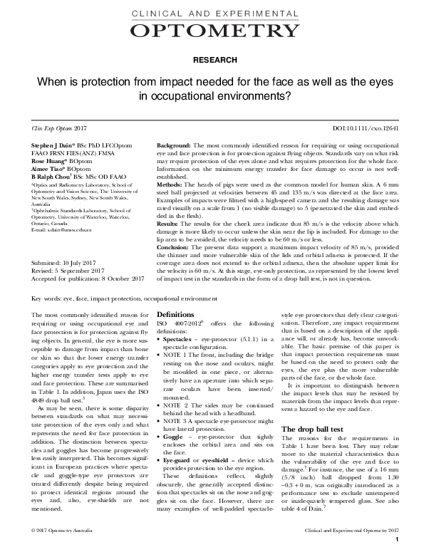 (PDF) When is protection from impact needed for the face as well as the ...