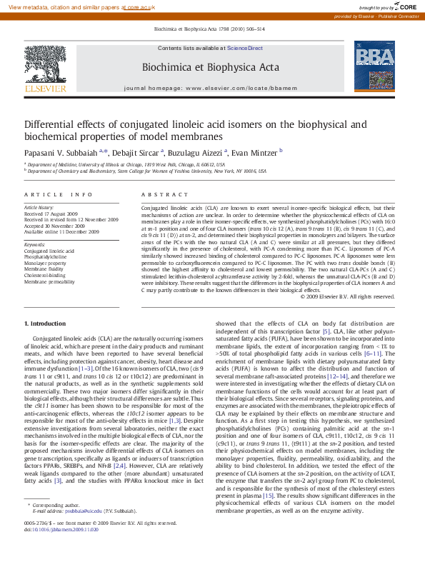 (PDF) Differential effects of conjugated linoleic acid isomers on the ...