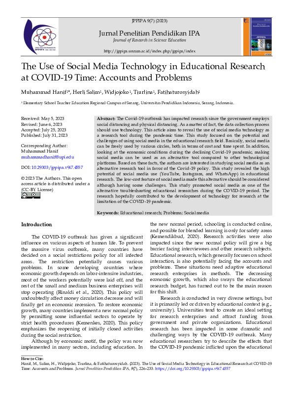 (PDF) Use of Social Media Technology in Educational Research at COVID ...