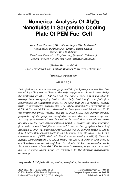 (PDF) Numerical analysis of Al2O3 Nanofluids in serpentine cooling ...