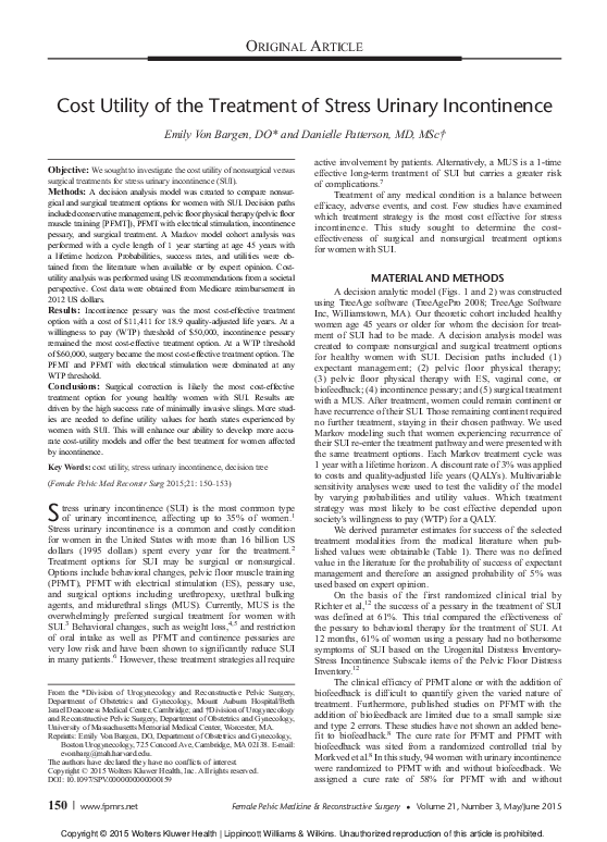 (PDF) Cost Utility of the Treatment of Stress Urinary Incontinence