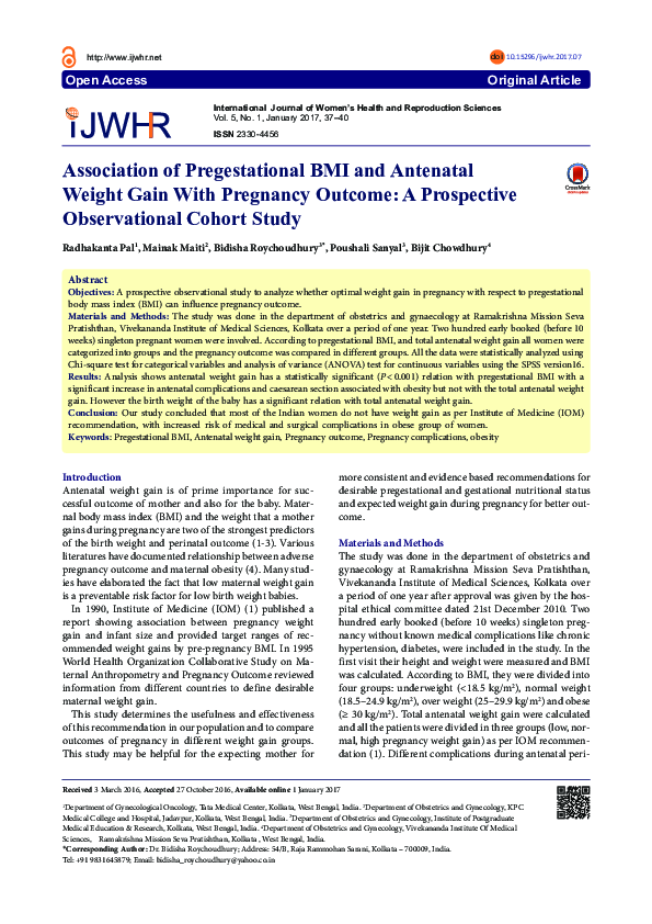 (PDF) Association of Pregestational BMI and Antenatal Weight Gain With ...