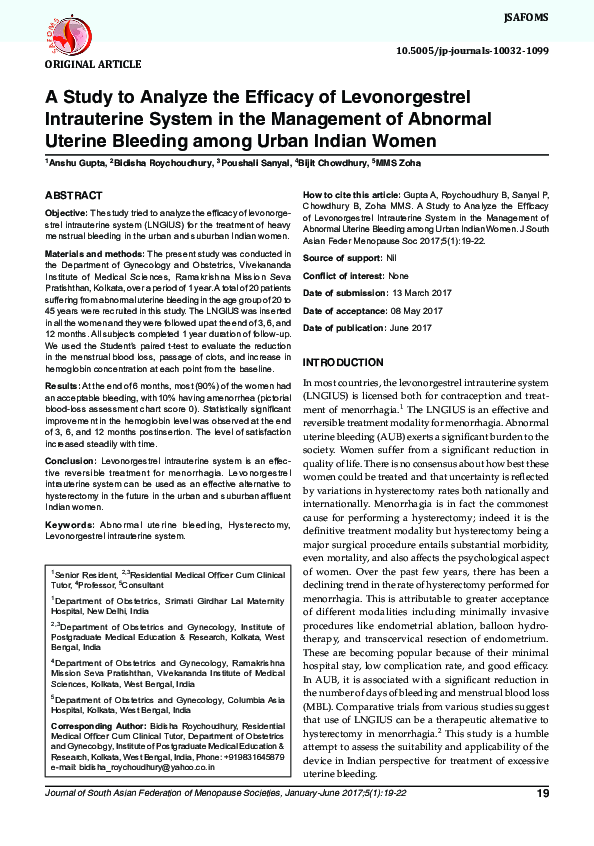 (PDF) A Study to Analyze the Efficacy of Levonorgestrel Intrauterine ...