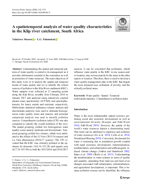 (PDF) A spatiotemporal analysis of water quality characteristics in the ...