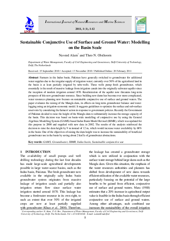(PDF) Sustainable conjunctive use of surface and groundwater: Modeling ...