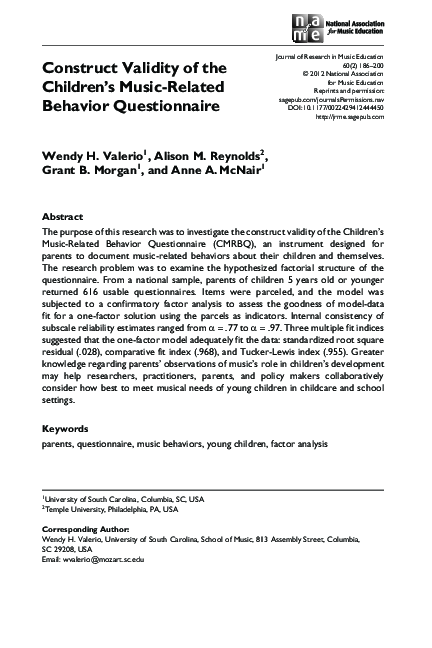 (PDF) Construct Validity of the Children’s Music-Related Behavior ...