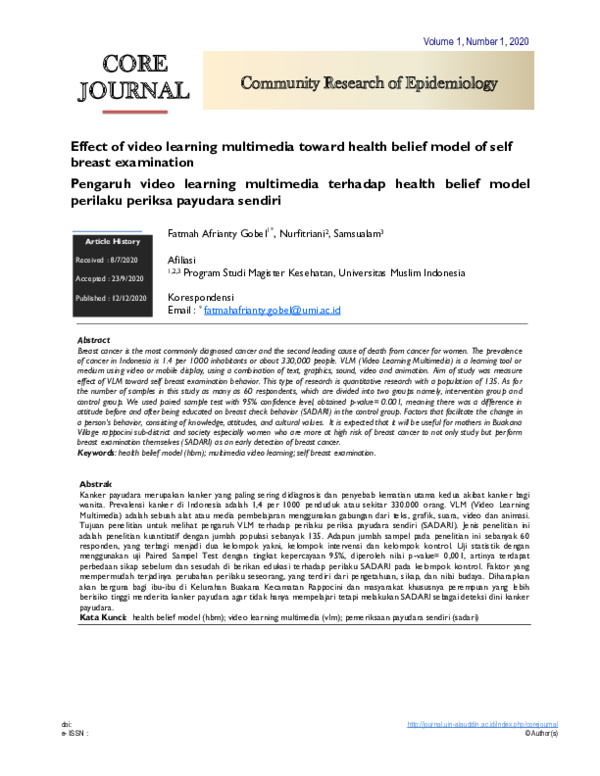 (PDF) Effect of video learning multimedia toward health belief model of ...