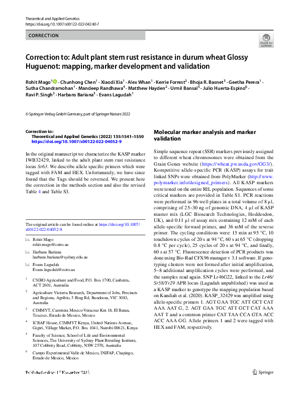 (PDF) Correction to: Adult plant stem rust resistance in durum wheat ...