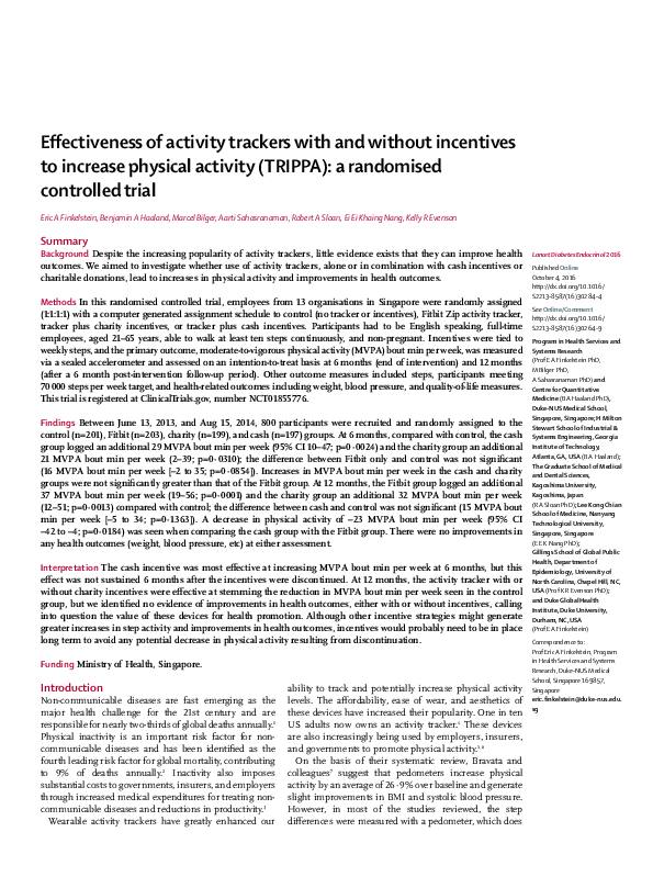 (PDF) Effectiveness of activity trackers with and without incentives to ...