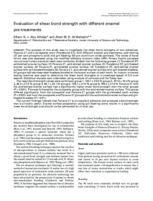 (PDF) Evaluation of shear bond strength with different enamel pre ...