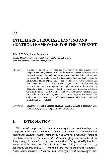 (PDF) Intelligent Process Planning and Control Framework for the Internet