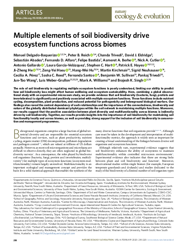(PDF) Multiple elements of soil biodiversity drive ecosystem functions ...