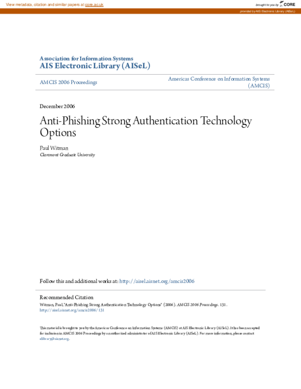 (PDF) Anti-Phishing Strong Authentication Technology Options