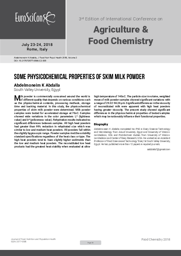 (PDF) Some physicochemical properties of skim milk powder