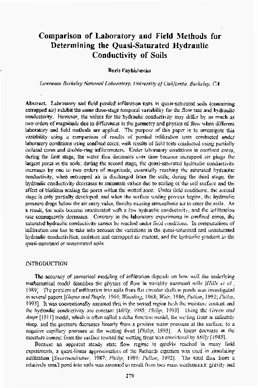 (PDF) Comparison of Laboratory and Field Methods for Determining the ...