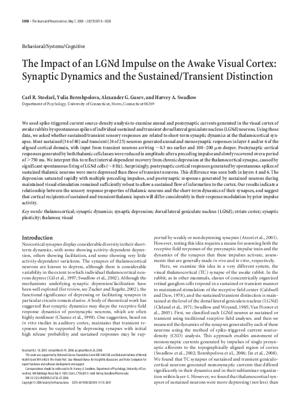 (PDF) The Impact of an LGNd Impulse on the Awake Visual Cortex ...