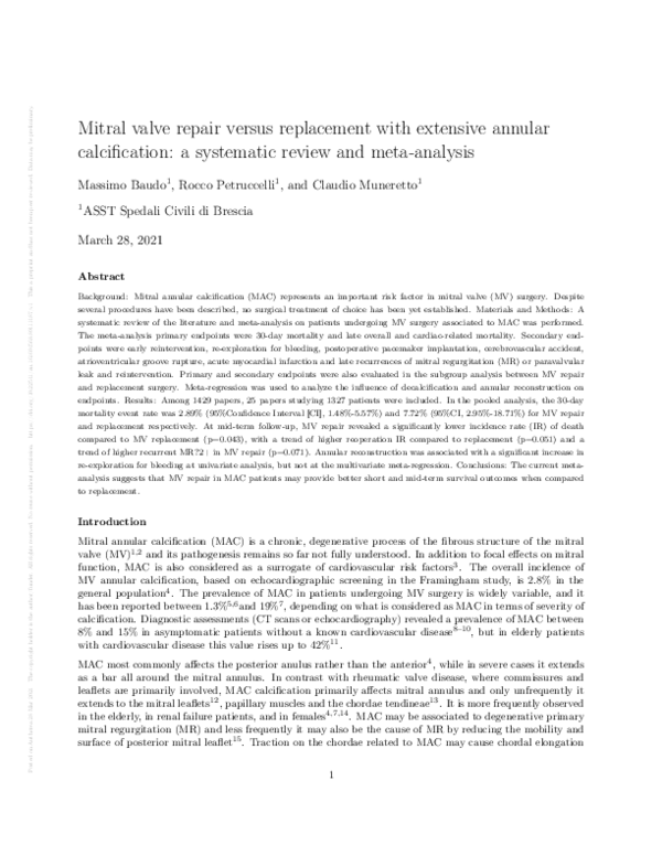 (PDF) Mitral valve repair versus replacement with extensive annular ...