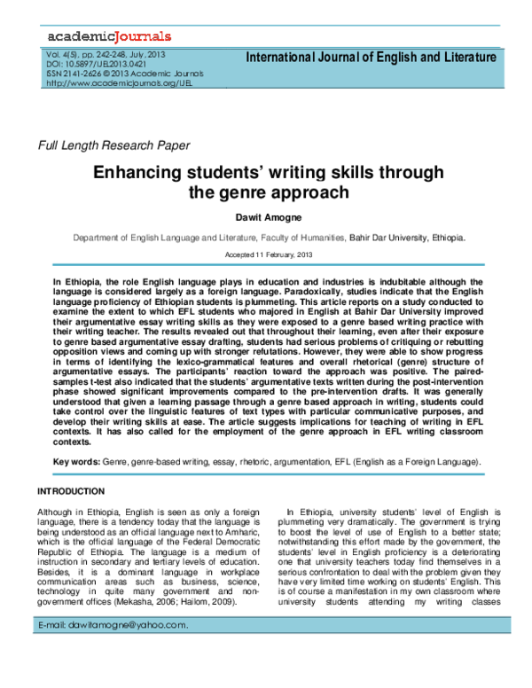 (PDF) Enhancing students writing skills through the genre approach