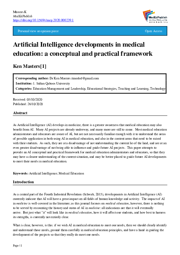 (PDF) Artificial Intelligence developments in medical education: a ...
