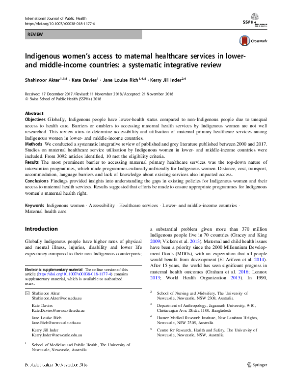 Indigenous women’s access to maternal healthcare services in lower- and middle-income countries: a systematic integrative review