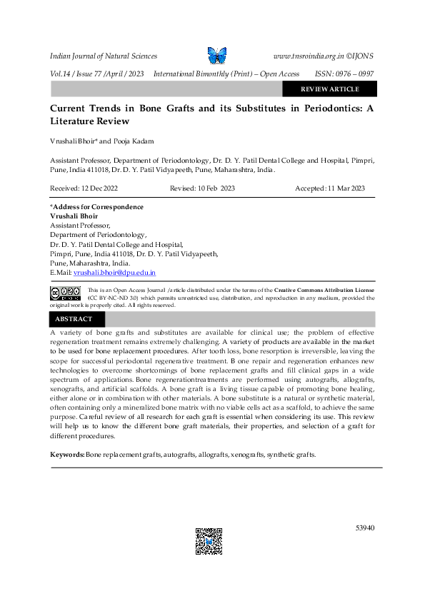 (PDF) Current Trends in Bone Grafts and its Substitutes in Periodontics ...