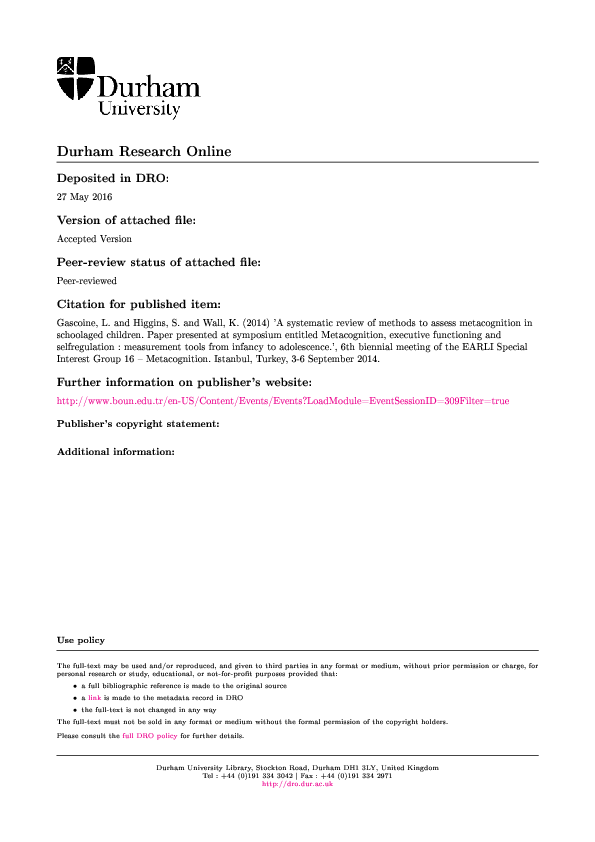 (PDF) A systematic review of methods to assess metacognition in school ...