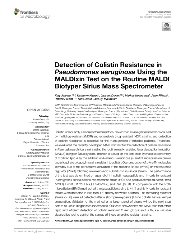 (PDF) Detection of Colistin Resistance in Pseudomonas aeruginosa Using ...
