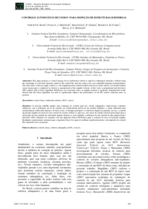 (PDF) Controle Automático De Um Rov Para Inspeção De Estruturas Submersas