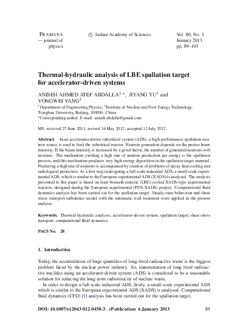 (PDF) Thermal-hydraulic analysis of LBE spallation target for ...