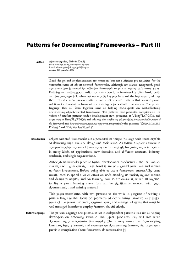 (PDF) Patterns for Documenting Frameworks Part II