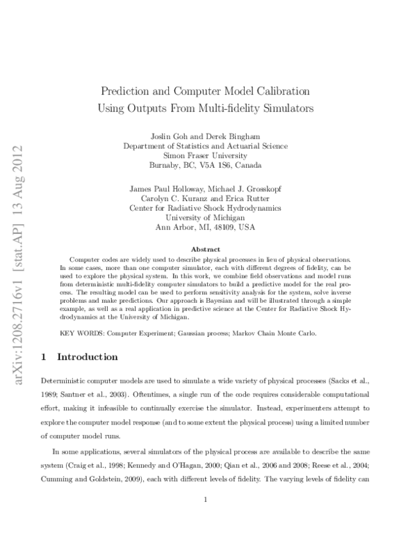 (PDF) Prediction and Computer Model Calibration Using Outputs From ...
