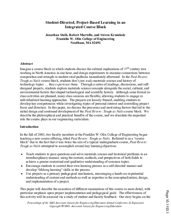 (PDF) Student Directed, Project Based Learning In An Integrated Course ...