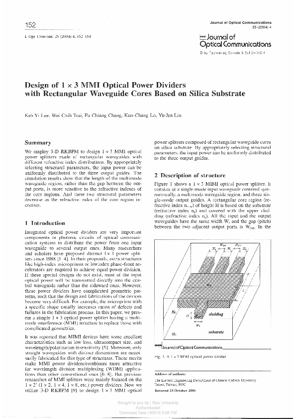 (PDF) Design pf 1 × 3 MMI Optical Power Dividers with Rectangular ...