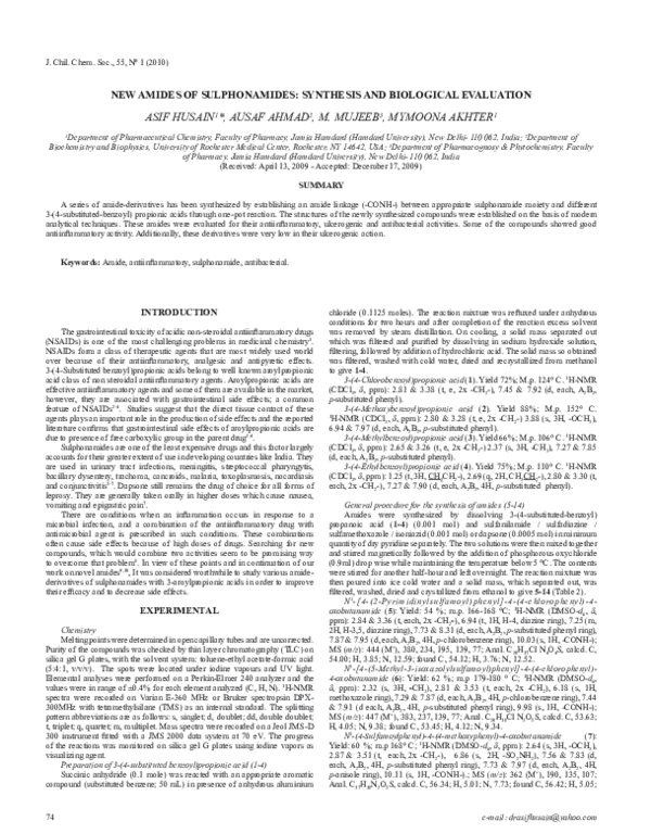 (PDF) New Amides of Sulphonamides: Synthesis and Biological Evaluation