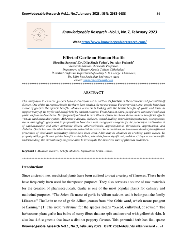 (PDF) Effect of Garlic on Human Health