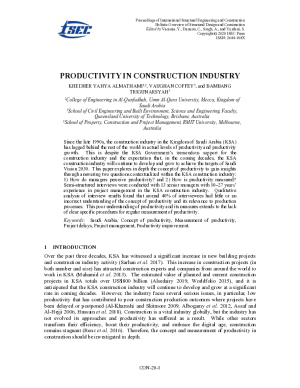 (PDF) Productivity in Construction Industry