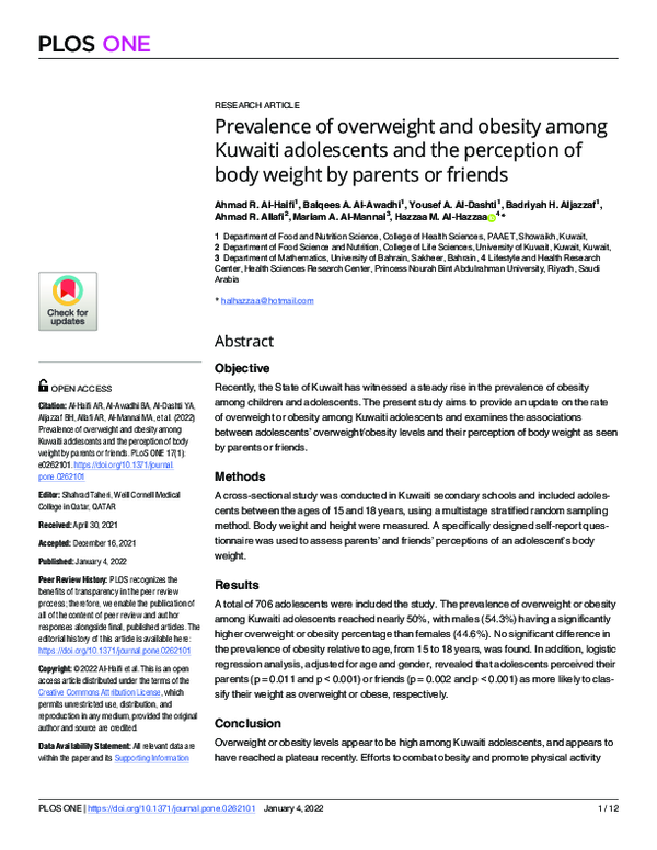 (PDF) Prevalence of overweight and obesity among Kuwaiti adolescents ...