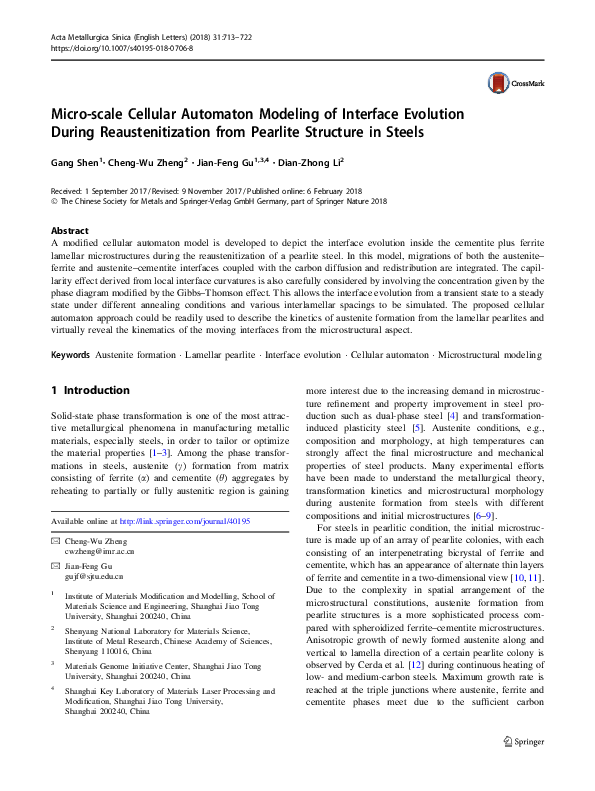 (PDF) Micro-scale Cellular Automaton Modeling of Interface Evolution ...