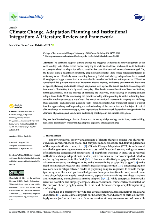 (PDF) Climate Change, Adaptation Planning and Institutional Integration ...