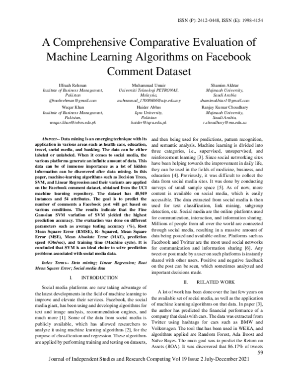 (PDF) A Comprehensive Comparative Evaluation of Machine Learning ...