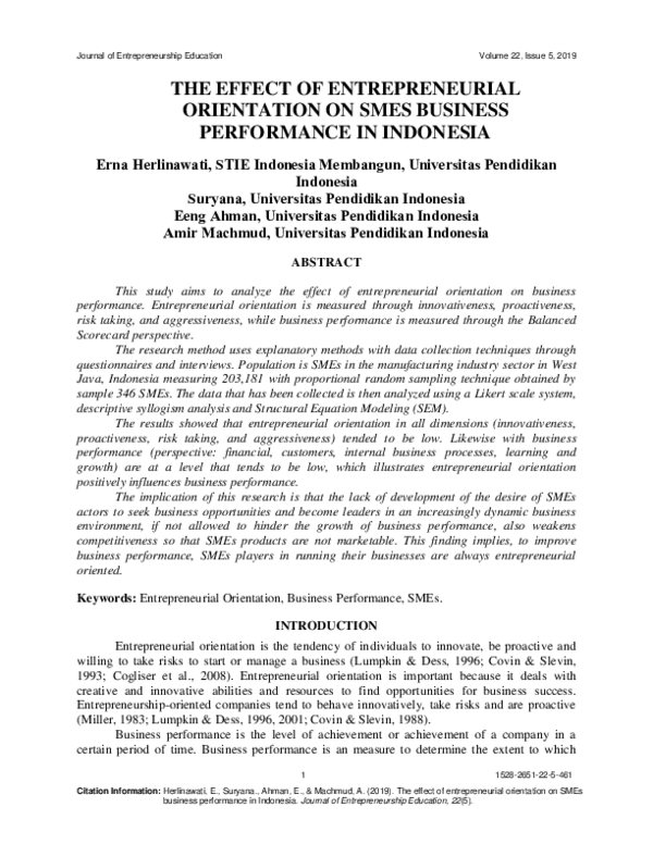 (PDF) The Effect of Entrepreneurial Orientation on SMEs Business ...