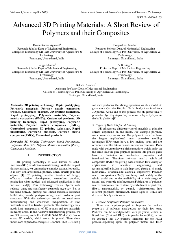 (PDF) Advanced 3D Printing Materials: A Short Review of Polymers and ...