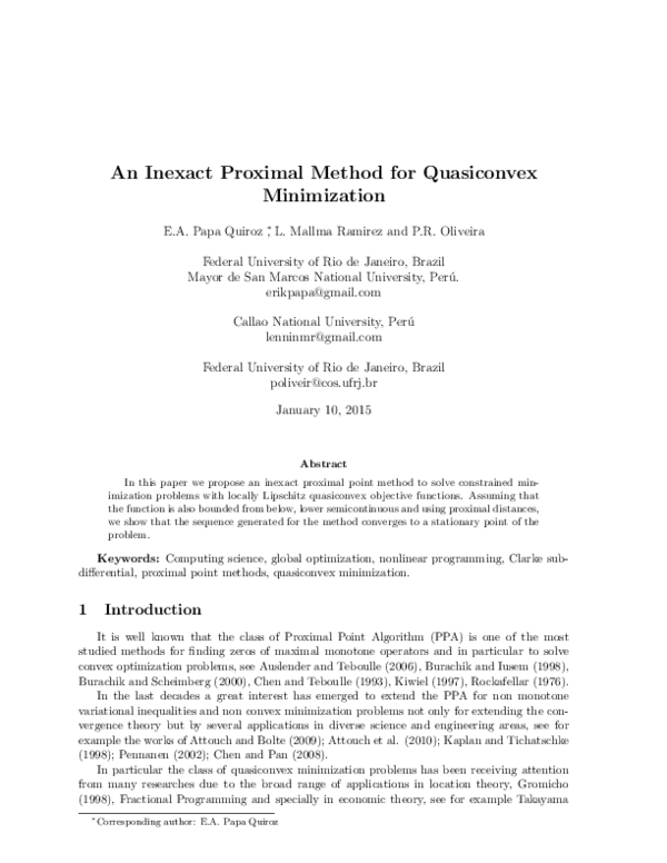 (PDF) An inexact proximal method for quasiconvex minimization