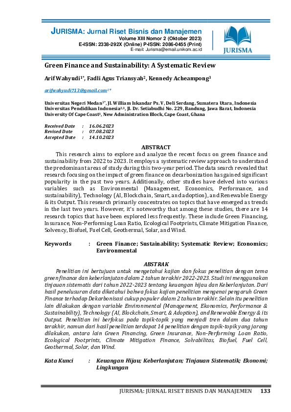 (PDF) Green Finance and Sustainability: A Systematic Review