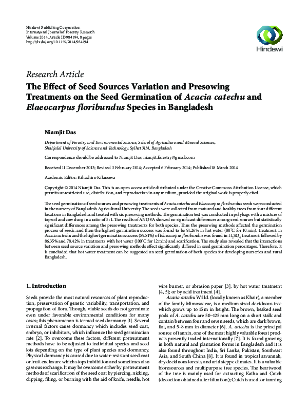 (PDF) The Effect of Seed Sources Variation and Presowing Treatments on ...